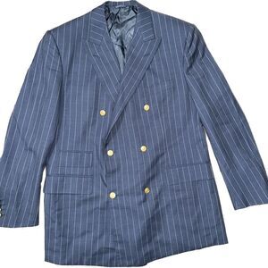 Custom 170’s Blue Double-Breasted Suit with Pinstripes & surgeon cuffs